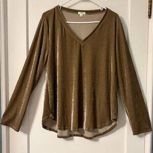 Dylan velvet champagne long sleeve V-neck blouse size large